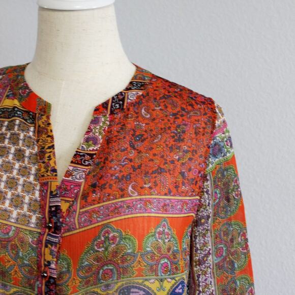 Liz Claiborne BOHO Tribal Long  Sleeve Lightweight Blouse Size Small - Picture 2 of 6